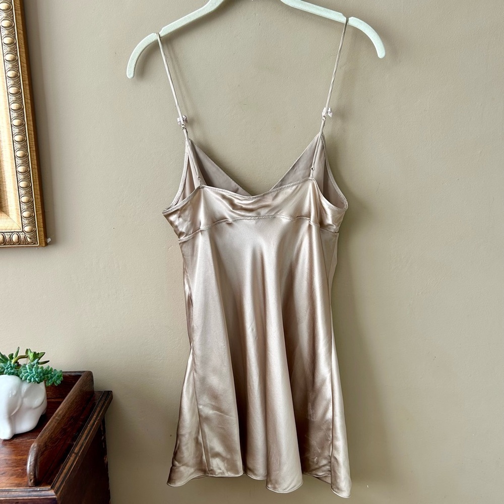Victoria's Secret Gold Tan Silk Beaded Sequin Cami Spaghetti Strap Baby Doll M - Picture 4 of 10